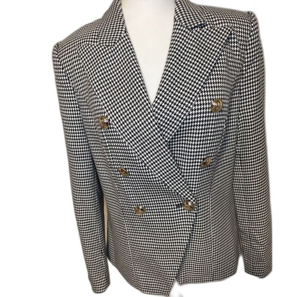 Venus Black & White Houndstooth Double-Breasted Blazer Gold Button Womens - Picture 7 of 7